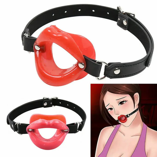 Bâillon Bouche Ouverte avec Anneau – Cuir PU & Silicone Souple – Accessoire de Bondage pour Couples