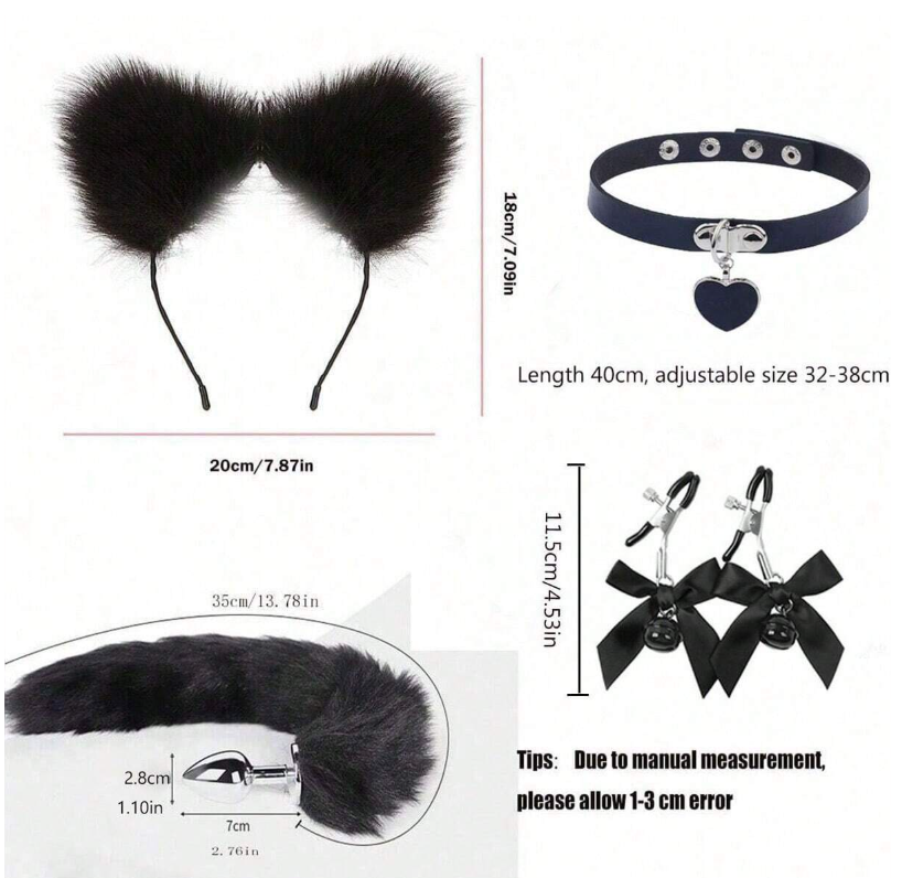 Lot de 4 jouets anaux, plug anal queue de renard, serre-tête oreilles de chat en peluche sexy avec collier, pinces à tétons de massage avec nœud et clochette, jouets sexuels pour femmes et couples, cosplay, produits sexy pour adultes, plug anal SM